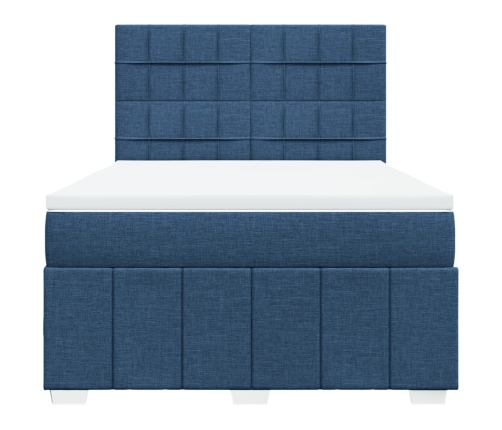 Cama box spring con colchón tela azul 140x190 cm