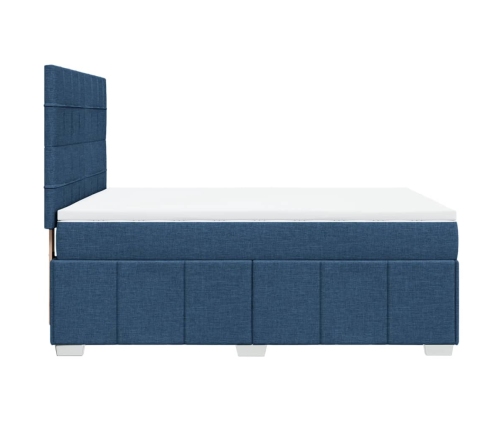 Cama box spring con colchón tela azul 140x190 cm