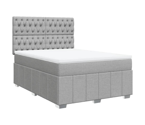 Cama box spring con colchón tela gris claro 140x190 cm