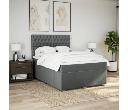 Cama box spring con colchón tela gris oscuro 140x190 cm