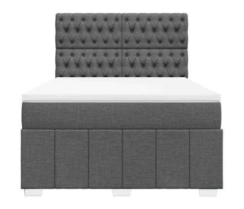 Cama box spring con colchón tela gris oscuro 140x190 cm