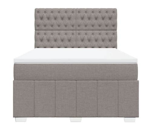 Cama box spring con colchón tela gris taupe 140x190 cm