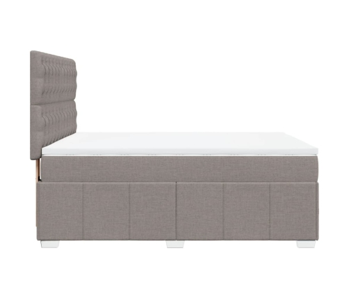 Cama box spring con colchón tela gris taupe 140x190 cm