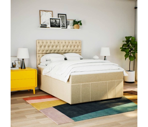 Cama box spring con colchón tela color crema 140x190 cm