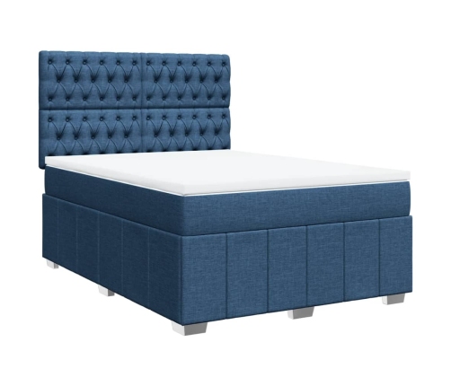 Cama box spring con colchón tela azul 140x190 cm