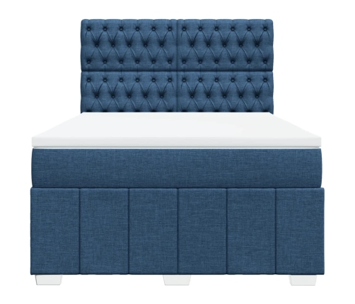 Cama box spring con colchón tela azul 140x190 cm