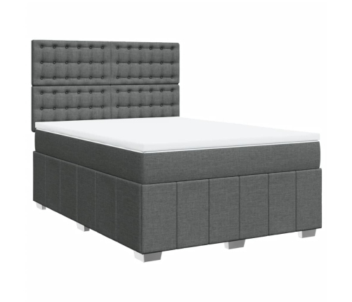 Cama box spring con colchón tela gris oscuro 140x190 cm