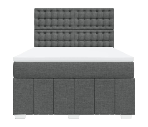 Cama box spring con colchón tela gris oscuro 140x190 cm