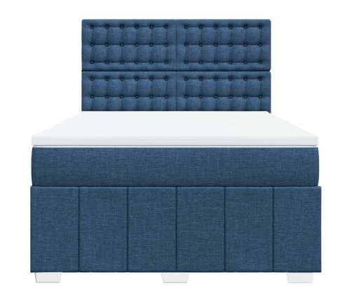 Cama box spring con colchón tela azul 140x190 cm