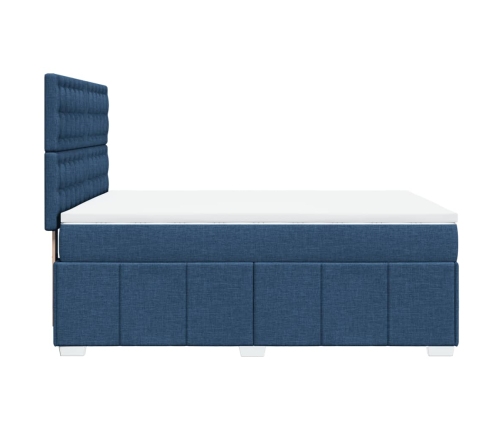 Cama box spring con colchón tela azul 140x190 cm