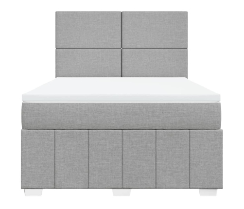 Cama box spring con colchón tela gris claro 140x200 cm