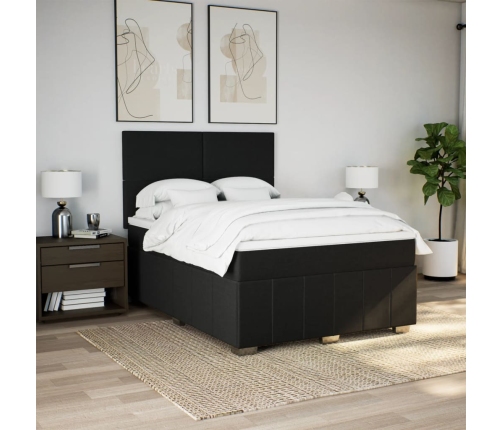 Cama box spring con colchón tela negro 140x200 cm