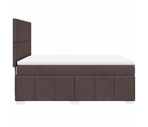 Cama box spring con colchón tela marrón oscuro 140x200 cm