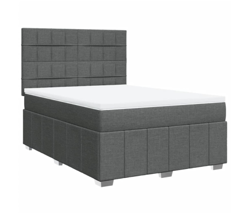 Cama box spring con colchón tela gris oscuro 140x200 cm