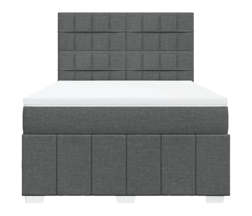 Cama box spring con colchón tela gris oscuro 140x200 cm