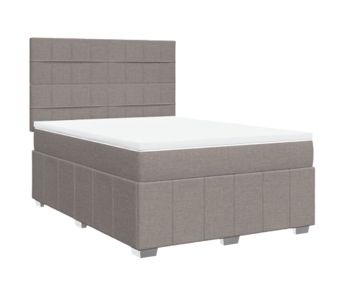 Cama box spring con colchón tela gris taupe 140x200 cm