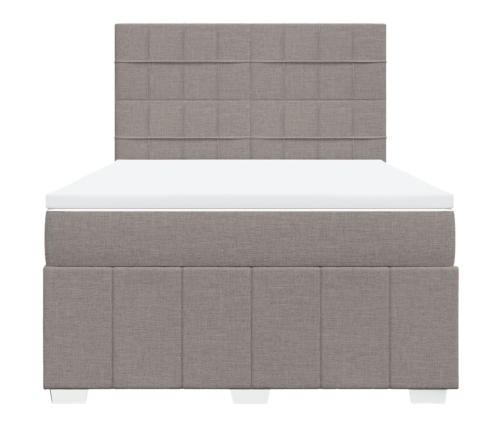 Cama box spring con colchón tela gris taupe 140x200 cm