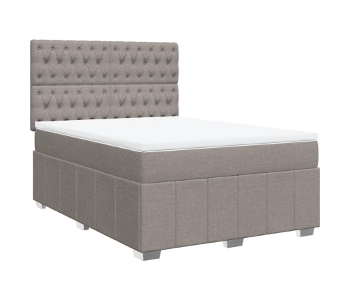 Cama box spring con colchón tela gris taupe 140x200 cm