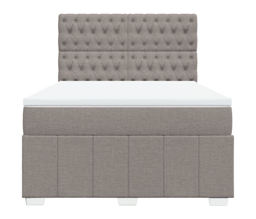 Cama box spring con colchón tela gris taupe 140x200 cm