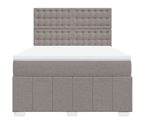 Cama box spring con colchón tela gris taupe 140x200 cm