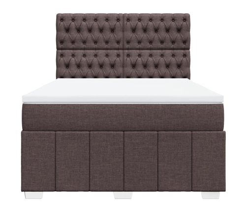 Cama box spring con colchón tela marrón oscuro 160x200 cm