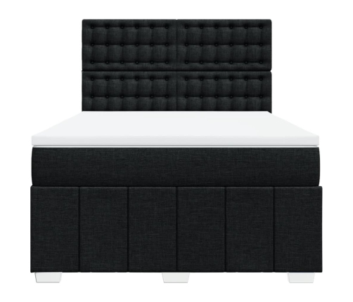 Cama box spring con colchón tela negro 160x200 cm