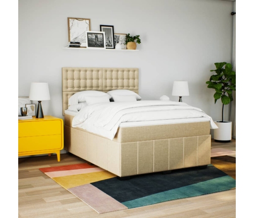 Cama box spring con colchón tela color crema 160x200 cm