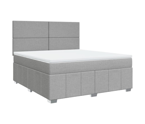 Cama box spring con colchón tela gris claro 180x200 cm