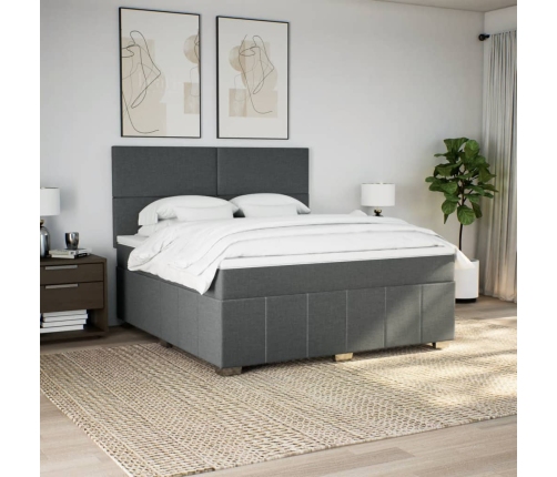 Cama box spring con colchón tela gris oscuro 180x200 cm