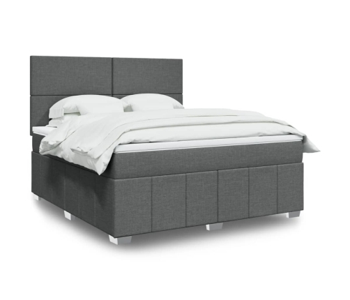 Cama box spring con colchón tela gris oscuro 180x200 cm