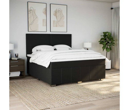 Cama box spring con colchón tela negro 180x200 cm