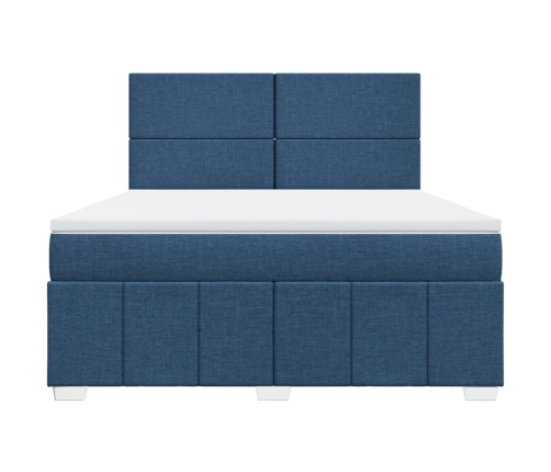 Cama box spring con colchón tela azul 180x200 cm