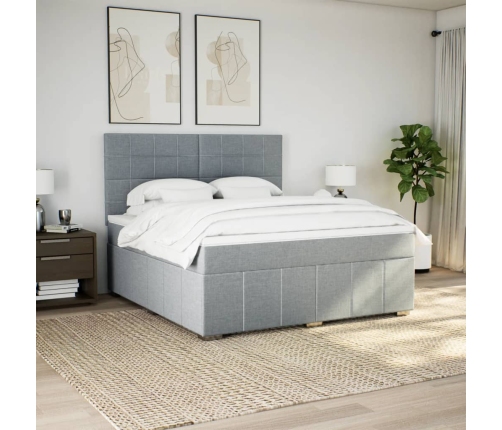 Cama box spring con colchón tela gris claro 180x200 cm