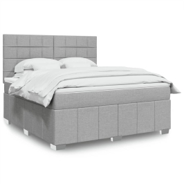 Cama box spring con colchón tela gris claro 180x200 cm