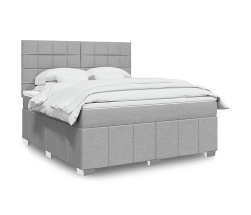 Cama box spring con colchón tela gris claro 180x200 cm