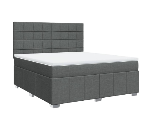 Cama box spring con colchón tela gris oscuro 180x200 cm