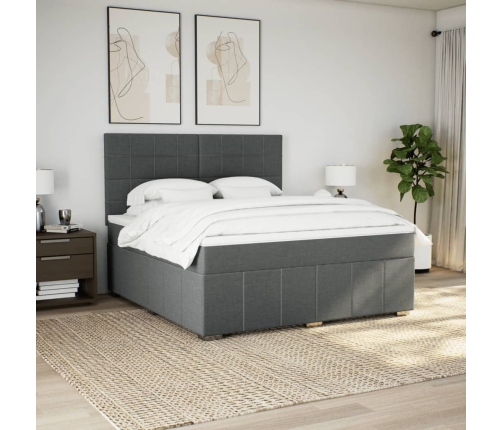 Cama box spring con colchón tela gris oscuro 180x200 cm