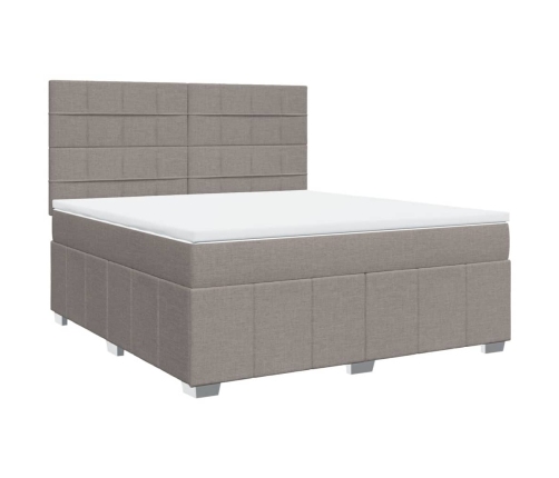 Cama box spring con colchón tela gris taupe 180x200 cm