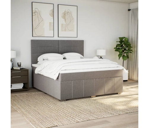 Cama box spring con colchón tela gris taupe 180x200 cm