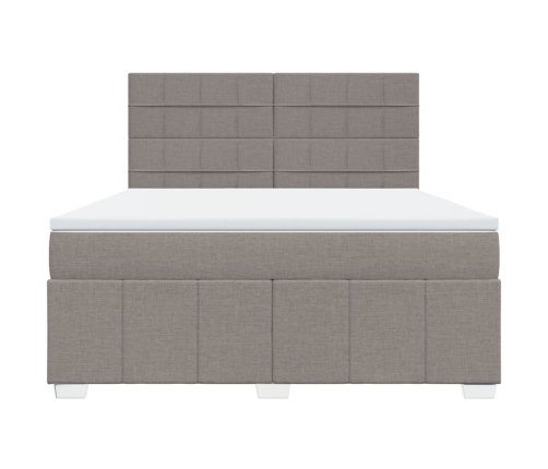 Cama box spring con colchón tela gris taupe 180x200 cm