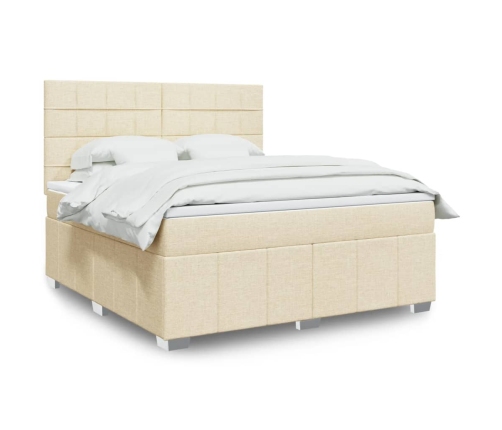 Cama box spring con colchón tela color crema 180x200 cm