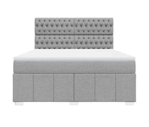 Cama box spring con colchón tela gris claro 180x200 cm