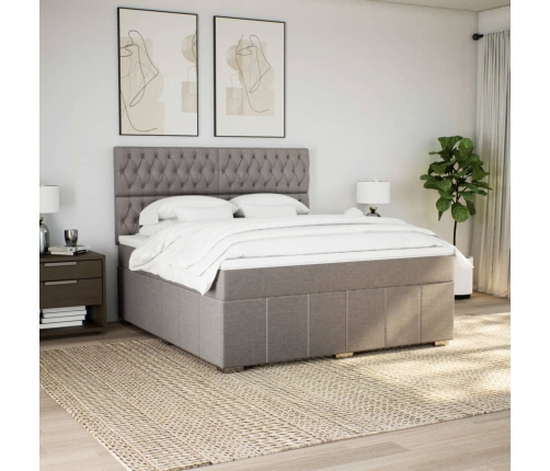 Cama box spring con colchón tela gris taupe 180x200 cm