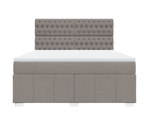 Cama box spring con colchón tela gris taupe 180x200 cm