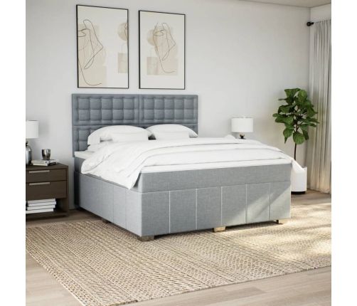 Cama box spring con colchón tela gris claro 180x200 cm