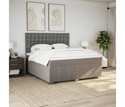 Cama box spring con colchón tela gris taupe 180x200 cm