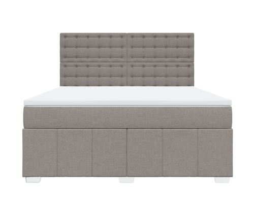 Cama box spring con colchón tela gris taupe 180x200 cm