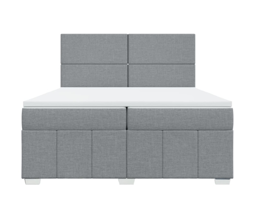 Cama box spring con colchón tela gris claro 200x200 cm