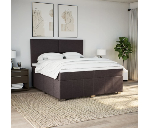 Cama box spring con colchón tela marrón oscuro 200x200 cm