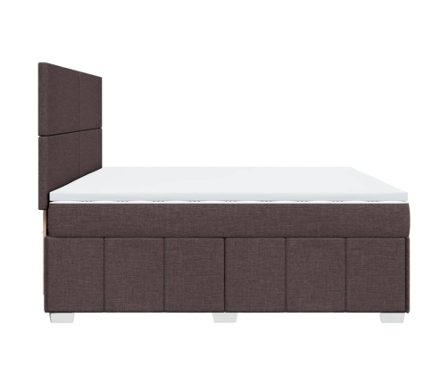 Cama box spring con colchón tela marrón oscuro 200x200 cm